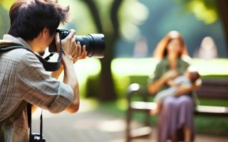 Paparazzo macht heimlich Fotoaufnahmen von einer Frau 